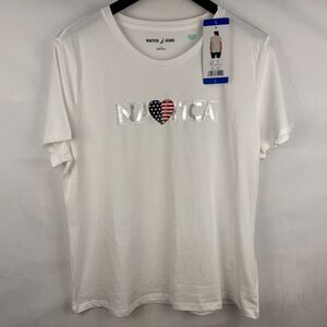 Nautica Jeans Ladies Top Sz L White Short Sleeve Sparkling embellishment